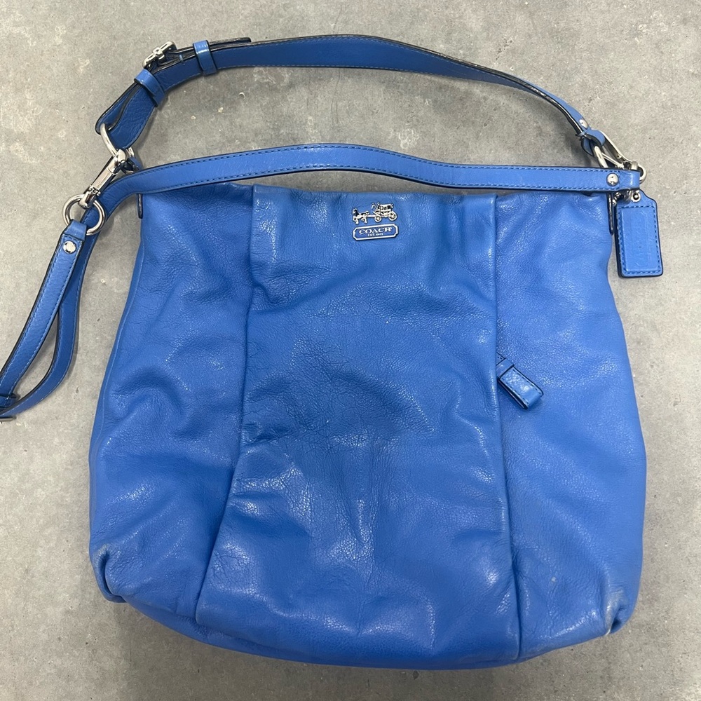 Coach Blue Slouchy Shoulder Bag with Silver Hardware